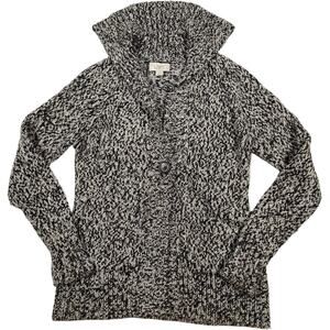 Ann Taylor LOFT Women's Black White Marled Knit Button Collar Cardigan Small